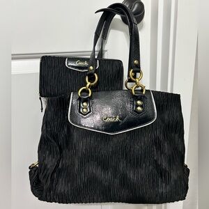 Coach Ashley Gathered Satin Handbag and Matching Wallet